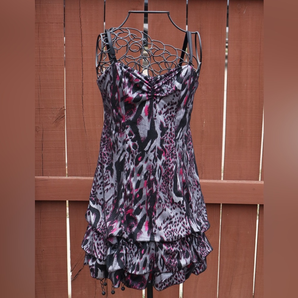 City Triangles Grey Black & Pink Leopard Print Cocktail/Party Dress - Picture 2 of 6